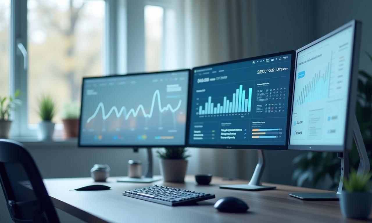 Professionele thuiswerkplek verbonden met smart-home-dashboard